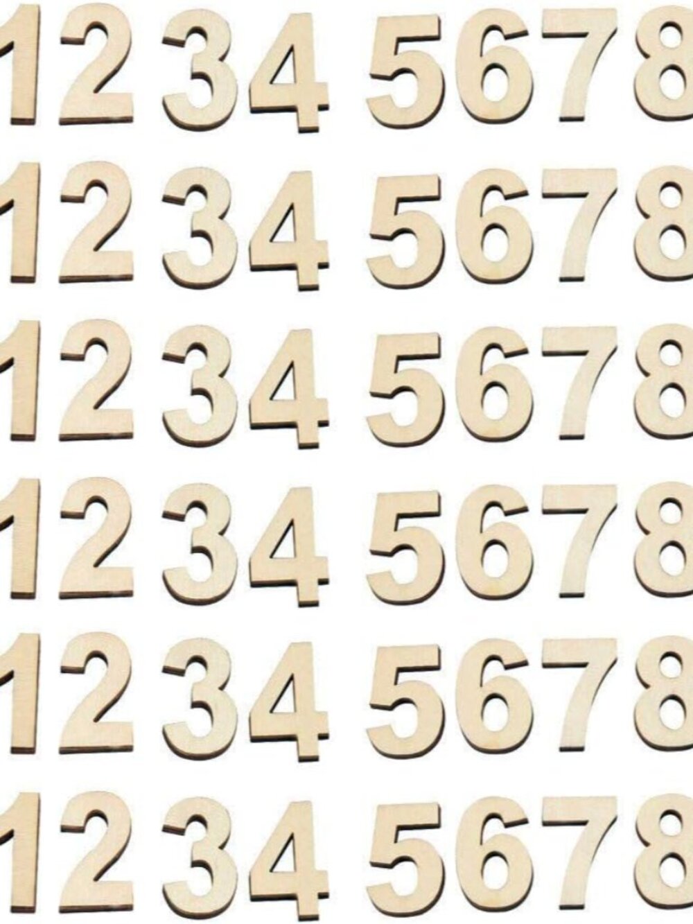 Wooden Number Unfinished Wood Sticker for DIY Craft, 0 to 9, Totally 6 Sets 60 P